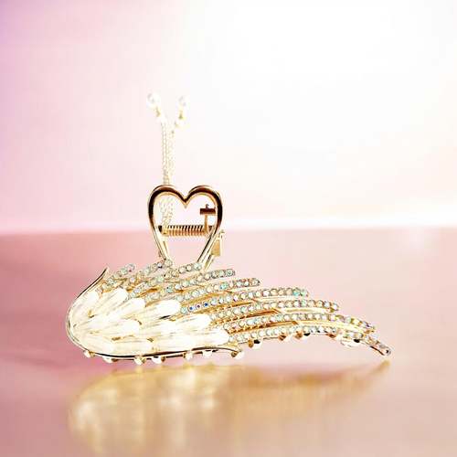 کلیپس مو مجلسی زنانه مدل بال فرشته طلایی نگین دار